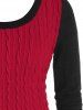 Plus Size Cable Knit Two Tone Asymmetrical Slit Sweater -  