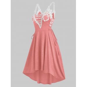 

Sleeveless Lace Insert Lace-up High Low Dress, Pink