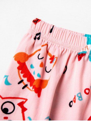 

Plus Size Cartoon Print Short Pajama Set, Light pink