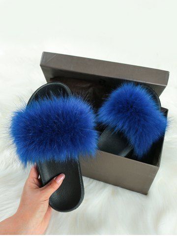 

Faux Fur Casual Flat Slides, Blue