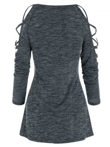 

Cold Shoulder Criss-cross Heathered Ribbed T-shirt, Gray