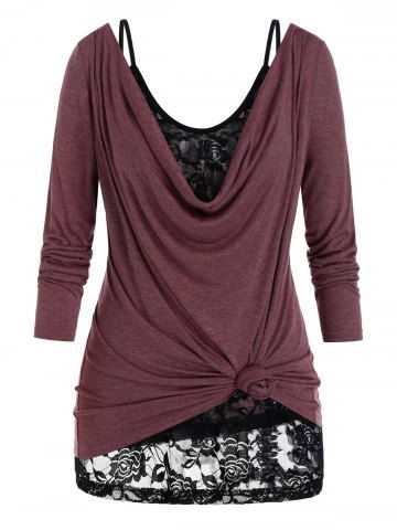 Sheer | Shirt | Neck | Lace | Plus | Size | Set | Top