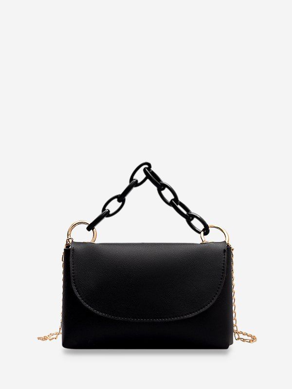 

Plain Chain Handle Small Flap Tote Bag, Black