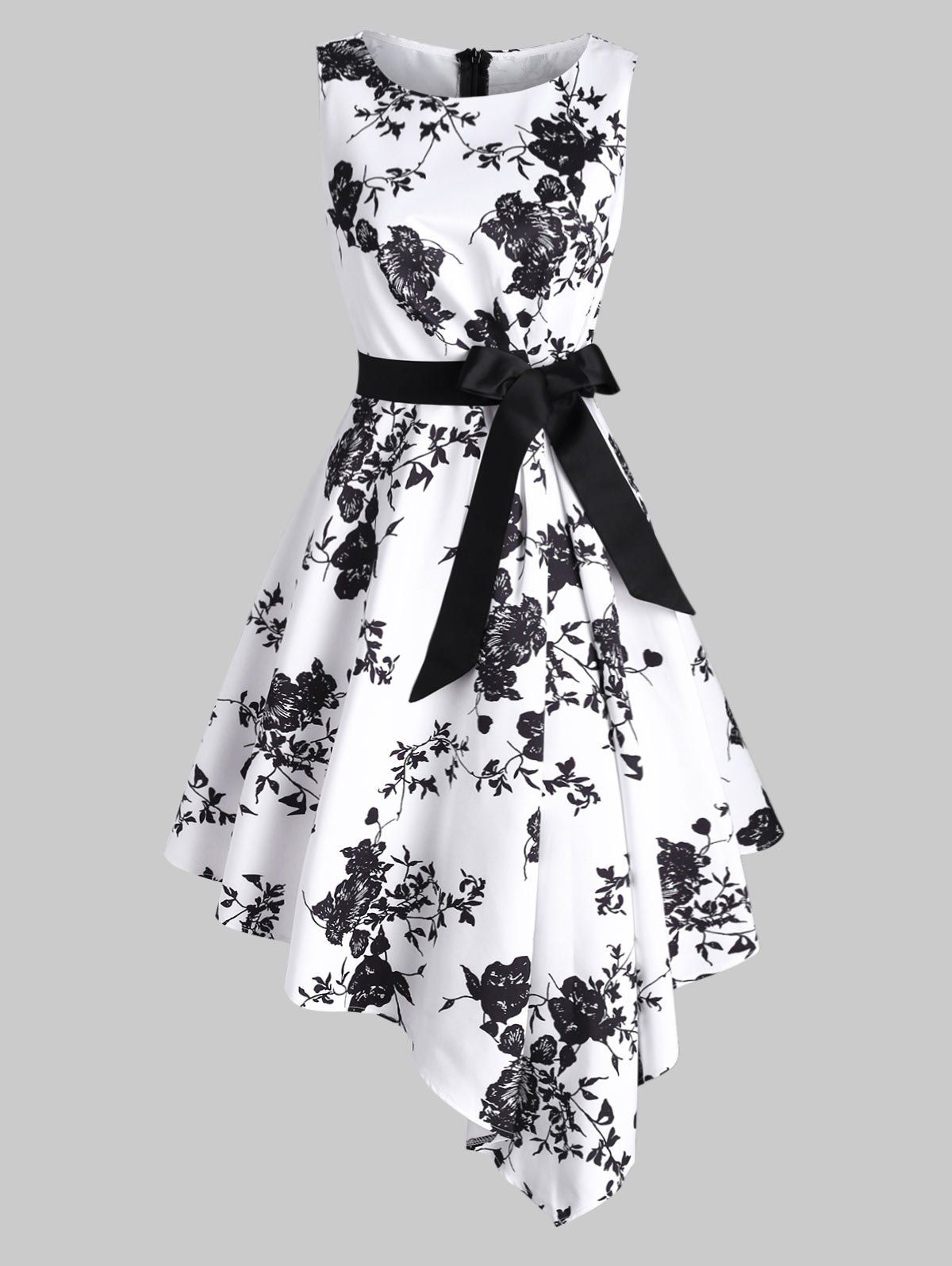 

Tie Dye Flower Pleated Waist Asymmetrical Dress, Black