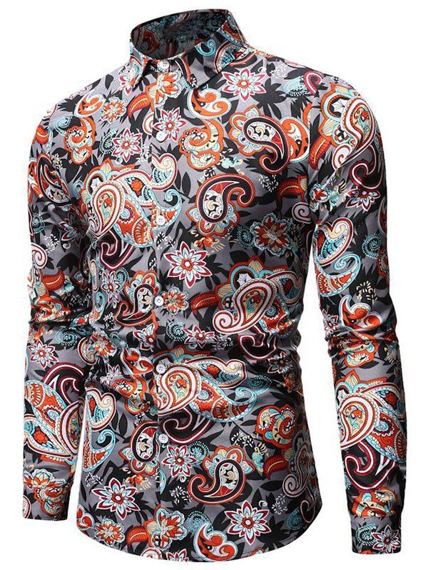 

Paisley Flower Print Long Sleeve Shirt, Multi-g
