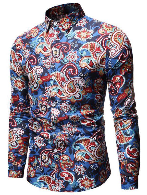 

Paisley Flower Print Long Sleeve Shirt, Blue