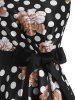 Floral Print Pleated Waist Belted Asymmetrical Dress -  
