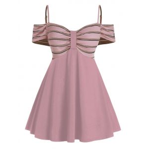 

Plus Size Striped Knit Cold Shoulder A Line Tunic Tee, Rose