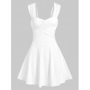 

Sleeveless Crossover Mini Flare Dress, White