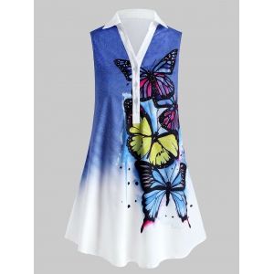 

Plus Size Sleeveless Butterfly Print Graphic Blouse, Blue