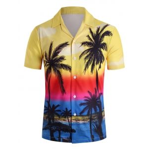 Hawaii Style Casual Short Sleeves Shirt, Yellow