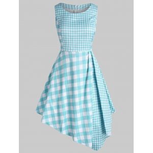 

Plus Size Plaid Asymmetrical Dress, Light blue