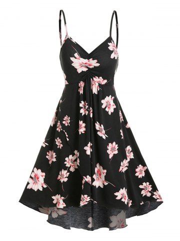 Floral Print Ruched Cami A Line Dress