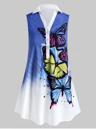 Plus Size Sleeveless Butterfly Print Graphic Blouse
