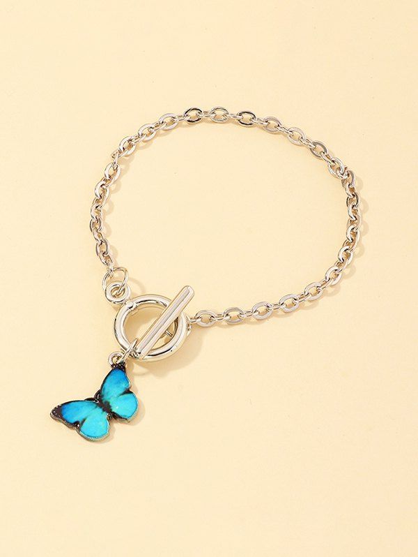 

Butterfly Pendant Chain Lariat Bracelet, Blue zircon