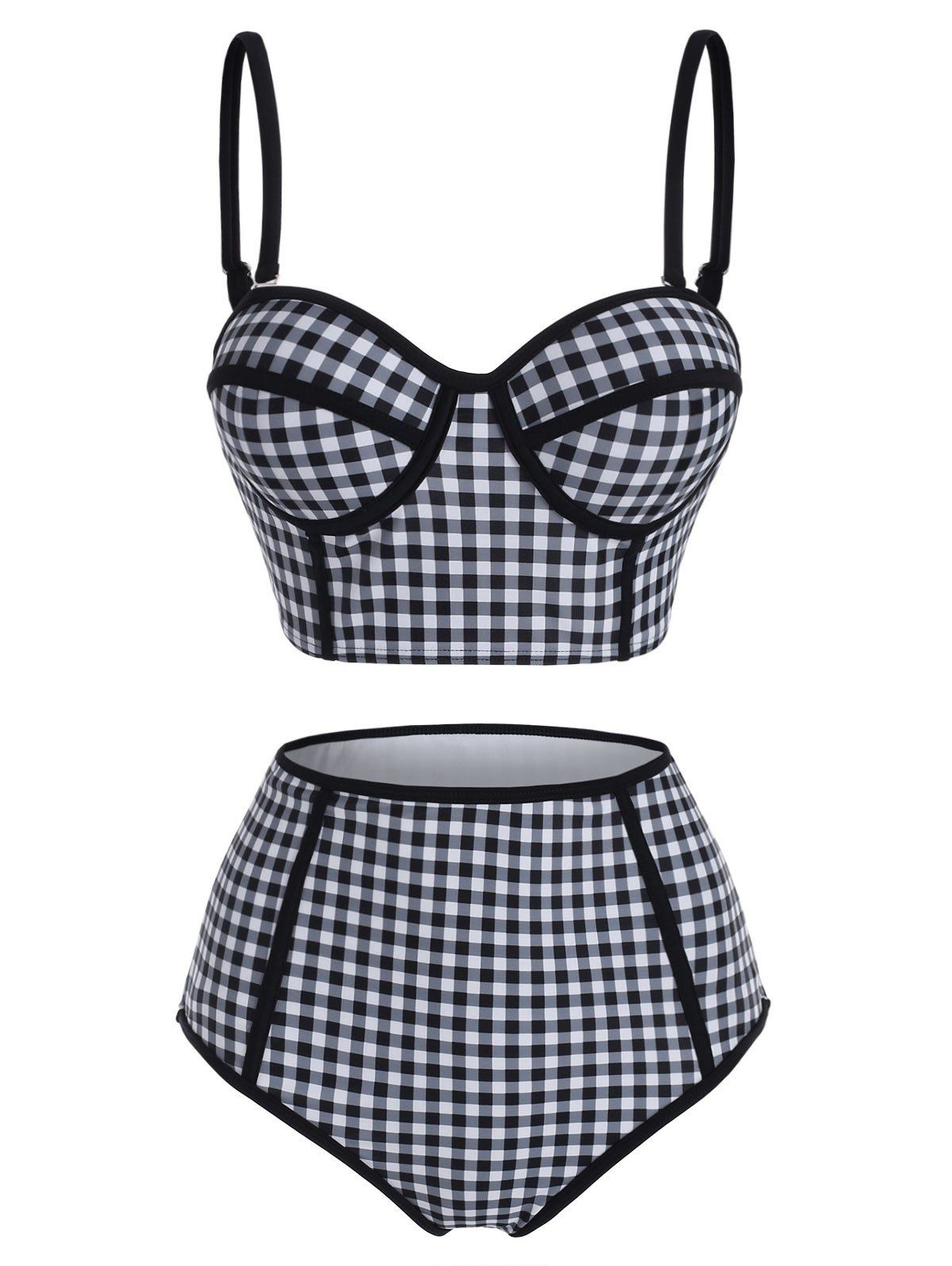 

Gingham Push Up High Rise Tankini Swimwear, Black