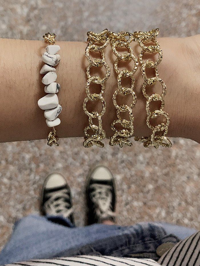 

2Pcs Dual Purpose Chain Stone Necklace Bracelet Set, Golden