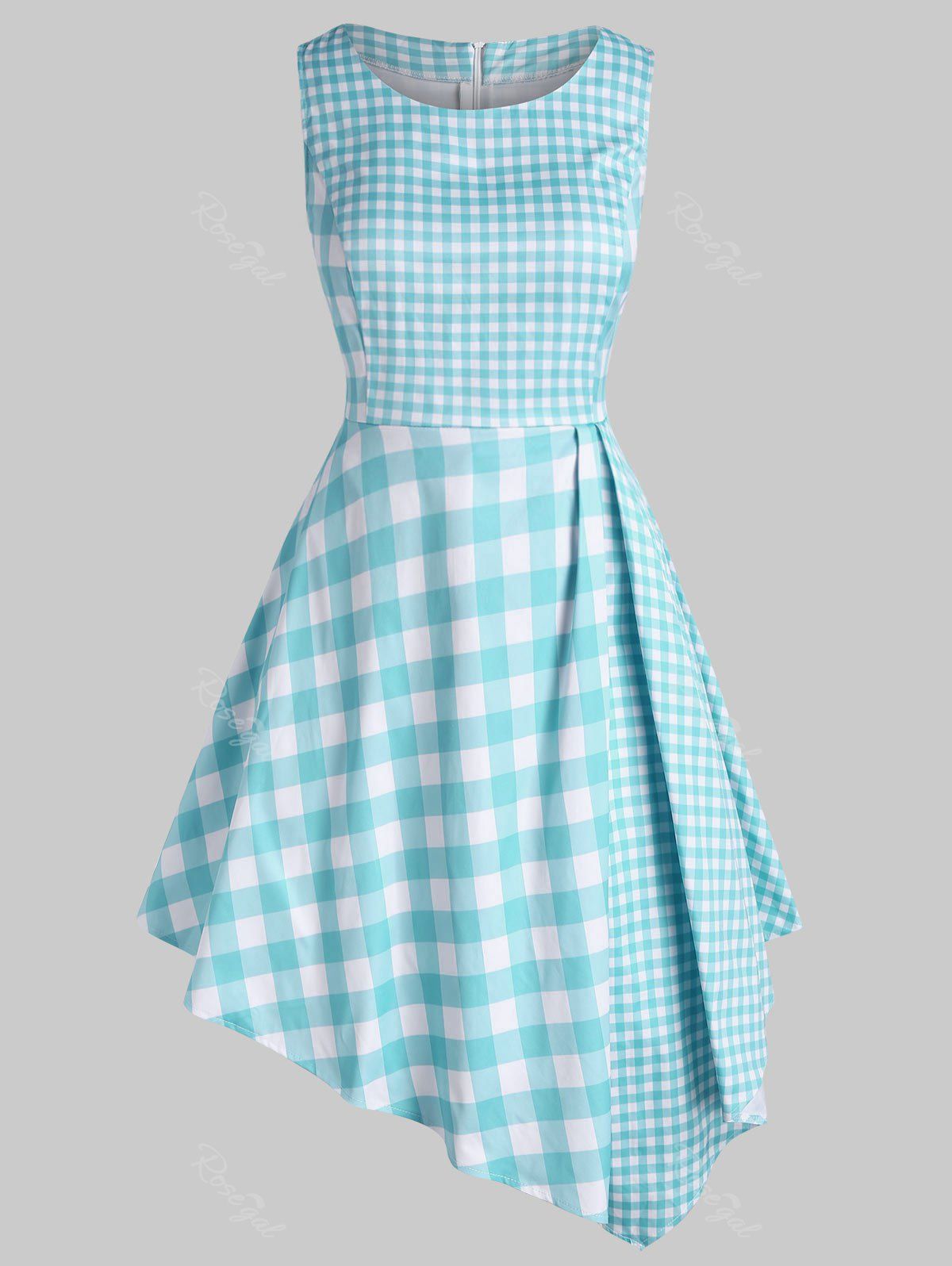 Hot Plus Size Plaid Asymmetrical Dress  
