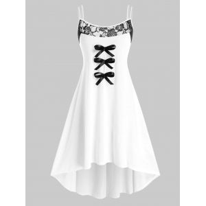 

Plus Size High Low Bowknot Spaghetti Strap Dress, Milk white