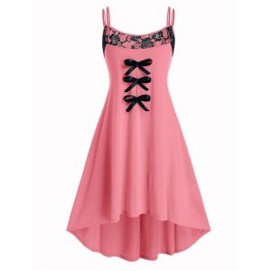 

Plus Size High Low Bowknot Spaghetti Strap Dress, Light coral