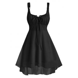 

Lace-up Rings High Low Sleeveless Dress, Black
