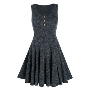 

Hlaf Button Knitted Sleeveless A Line Dress, Dark slate grey