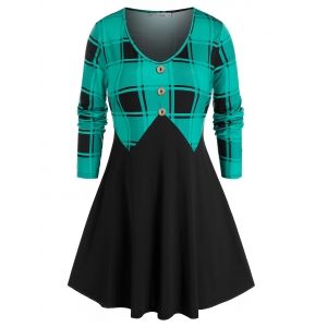 

Plus Size Plaid Skirted T Shirt, Deep green