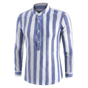 

Contrast Stripes Print Half Button Shirt, Blue