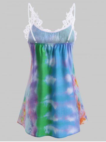 

Tie Dye Crochet Lace Panel Cami Top, Green