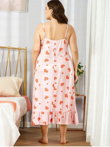 

Plus Size Heart Print Flounce Nightdress, Light pink