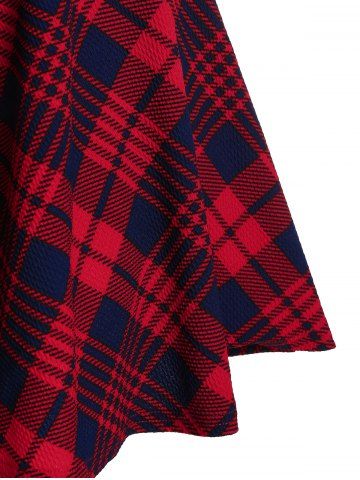 Plaid Print Lace-up Front Buckle Strap Dress