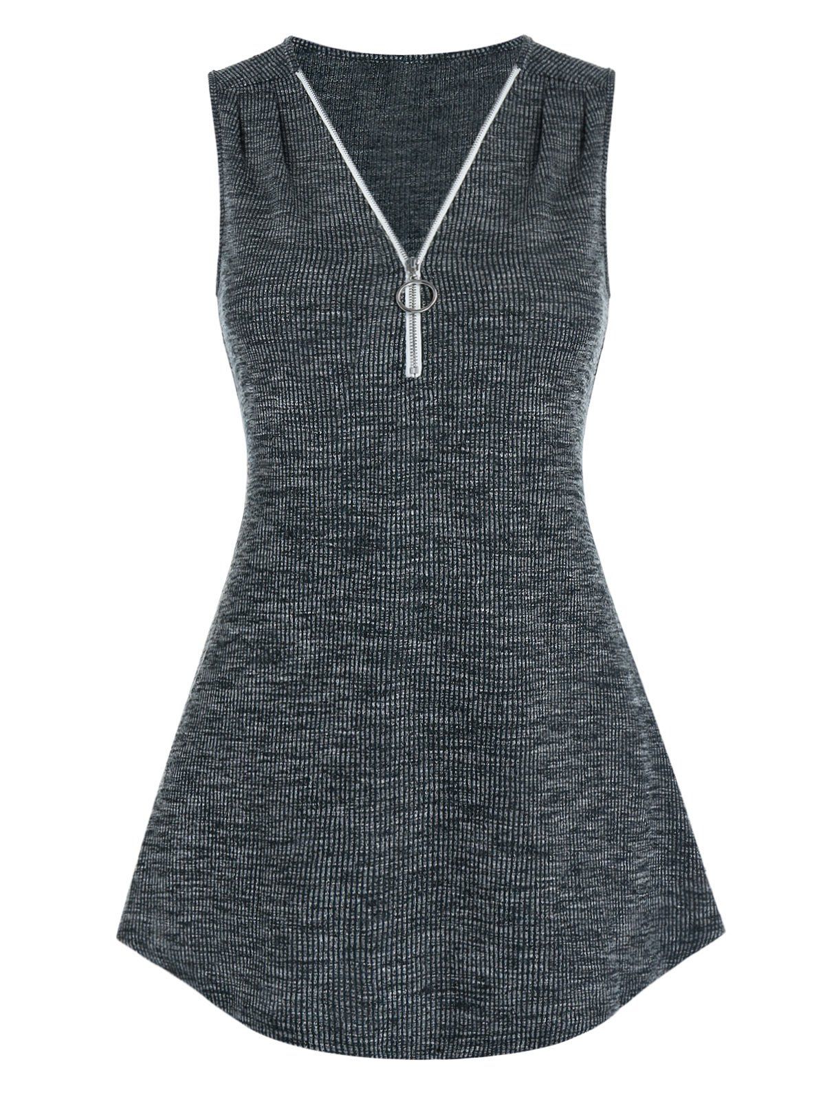 

Half Zip Ribbed Heathered Tank Top, Dark slate grey