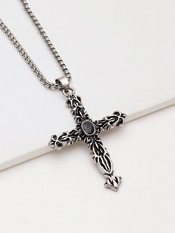 

Engraved Cross Pendant Chain Necklace, Silver