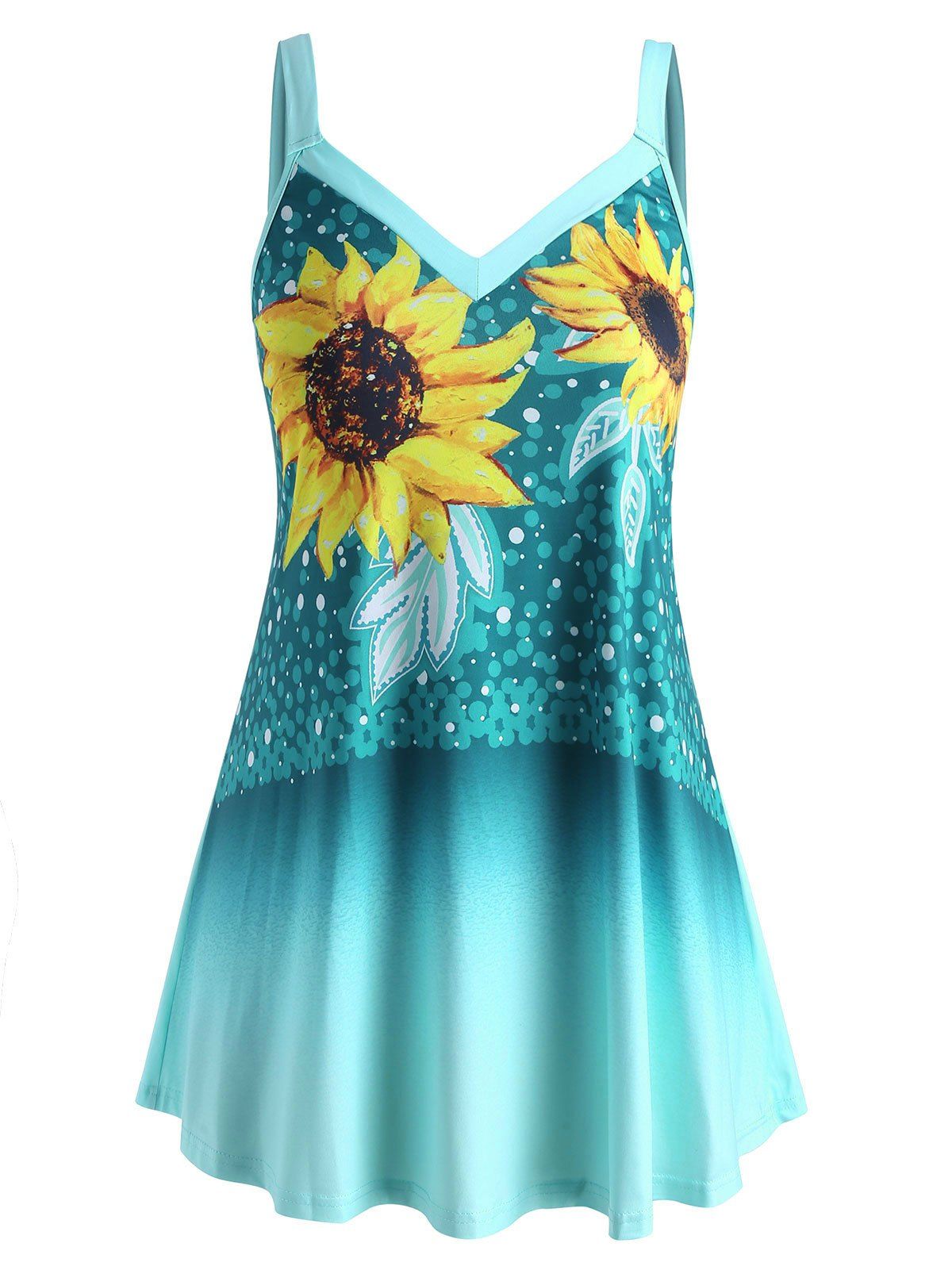 

Plus Size Ombre Sunflower Print Tank Top, Light blue