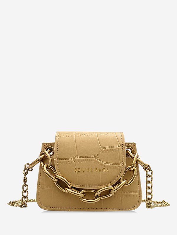 

Animal Embossed Metal Chain Mini Flap Crossbody Bag, Yellow