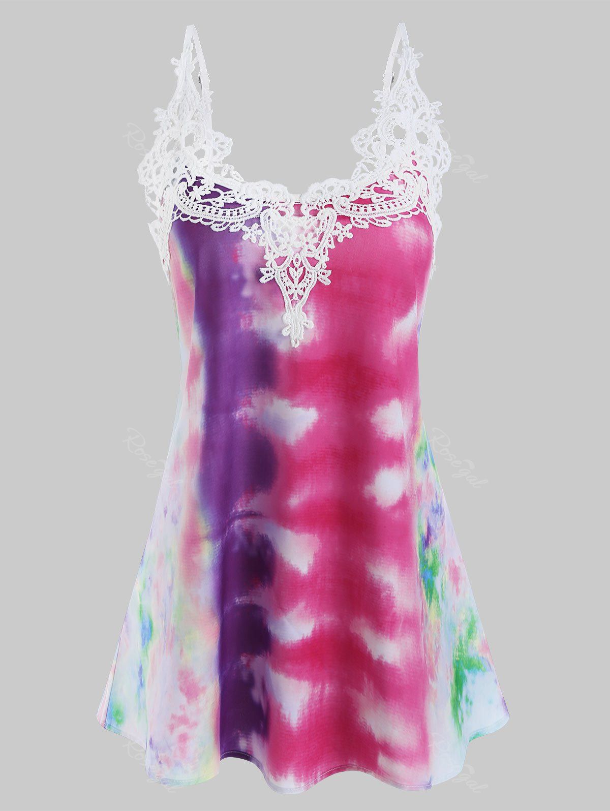 

Tie Dye Crochet Lace Panel Cami Top, Purple