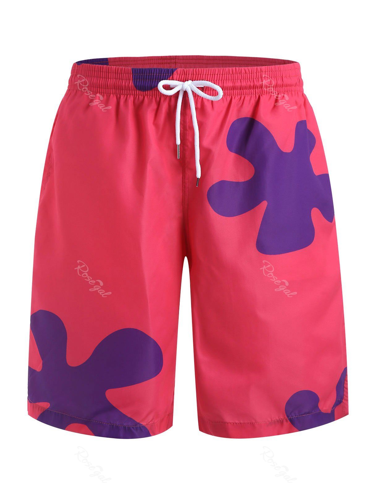 

Floral Pattern Drawstring Board Shorts, Light pink
