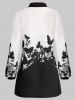 Shirt Collar Butterfly Print Tunic Blouse -  