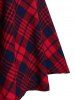 Robe à Bretelle Bouclée à Carreaux Imprimée à Lacets - Rouge XL