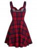 Plaid Print Lace-up Front Buckle Strap Dress -  
