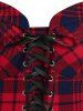 Plaid Print Lace-up Front Buckle Strap Dress -  