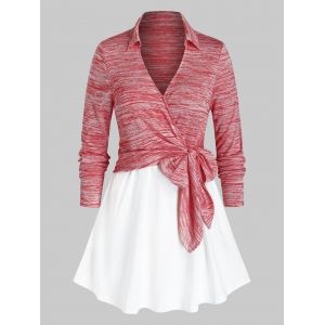 

Plus Size Knotted Space Dye Long Sleeve Tunic Top, Valentine red