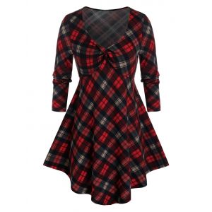 

Plus Size Plaid Long Tunic T Shirt, Deep red