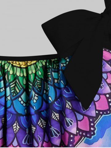 

Plus Size Watercolor Floral Print Tank Top with Bowkont, Black