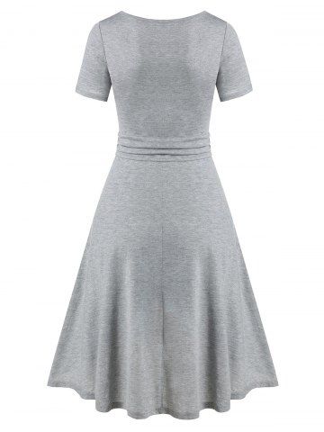 

Plain Sweetheart Neck High Low Short Sleeve Dress, Light gray