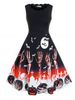 Plus Size Halloween Pumpkin Skull Bat Print Scalloped Retro Dress -  