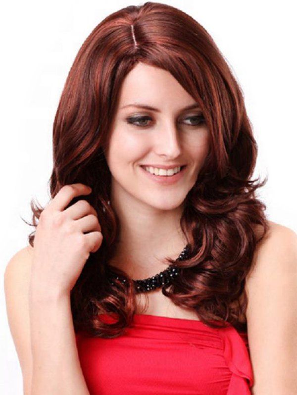 

Medium Wavy Synthetic Wig, Cherry red