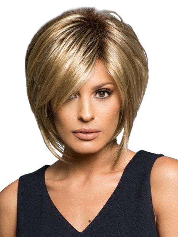 

Synthetic Short Side Fringe Straight Wig, Goldenrod
