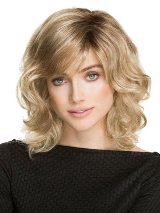 

Short Oblique Bang Wavy Synthetic Wig, Beige