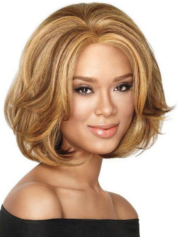 

Short Center Part Fluffy Wavy Synthetic Wig, Bronze